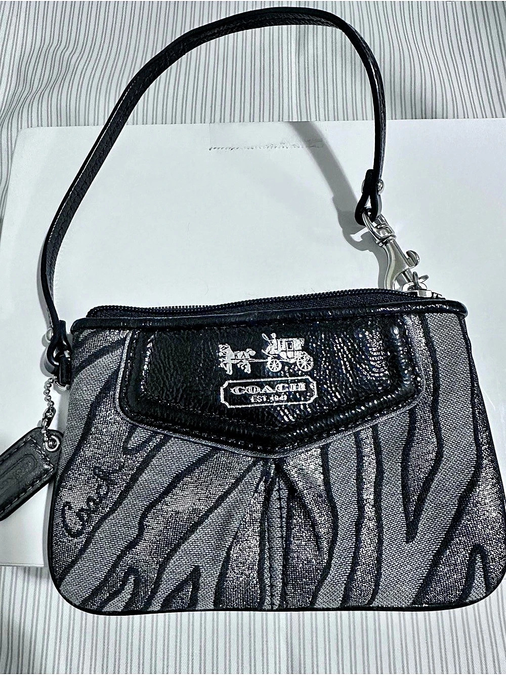 Coach Madison Zebra Lurex Wristlet Black & Gray